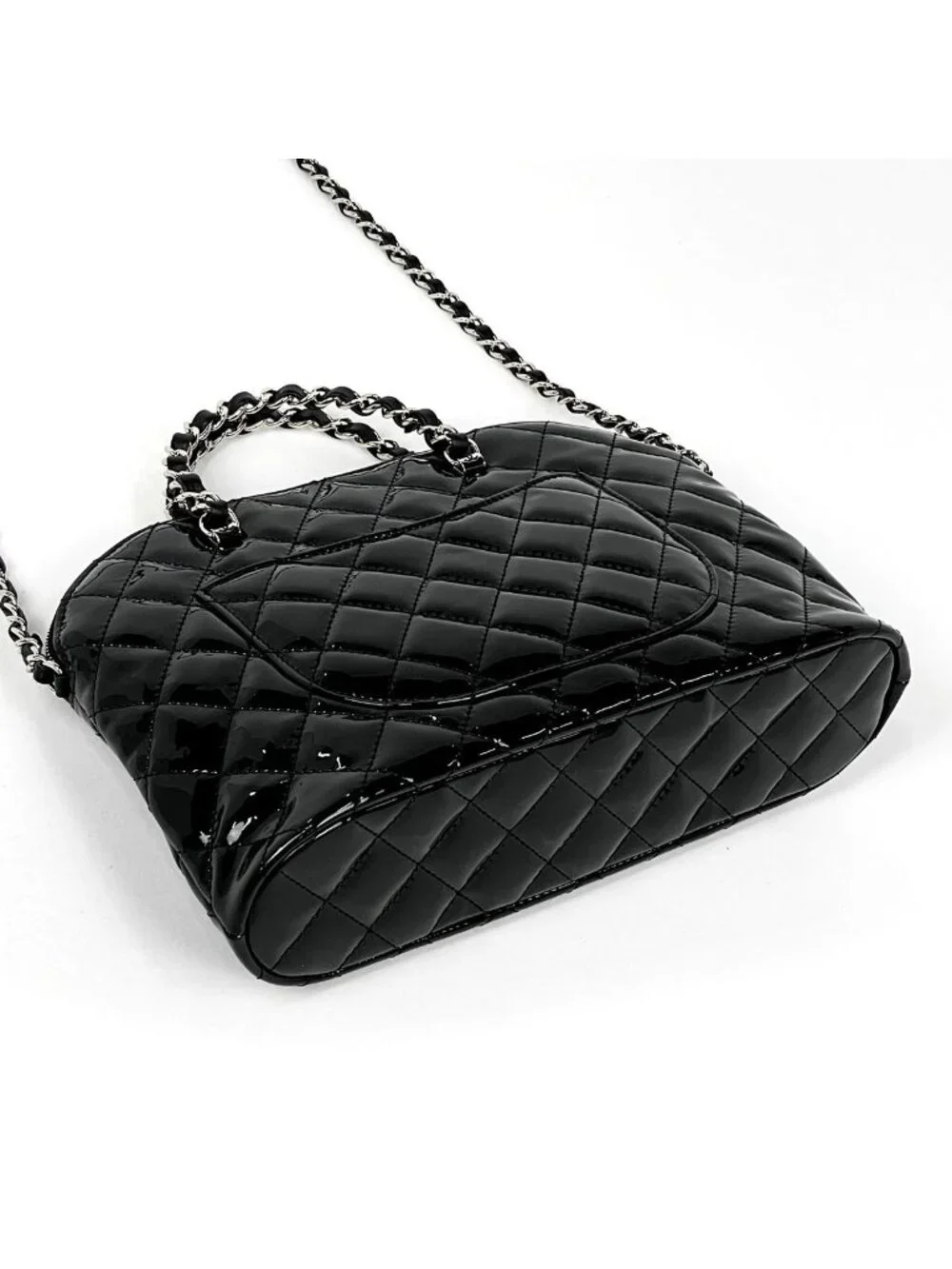 Chanel CC Logo Handbag Chain 2-Way Enamel Patent Leather Black